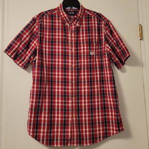 Chaps Men's short sleeve red, navy & white plaid button up size: L